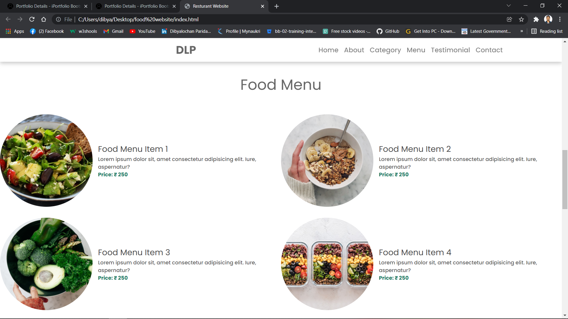 Food Website screenshot 2